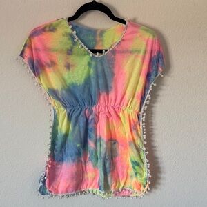 Tie-Dye Swim Coverup with Pom-Poms